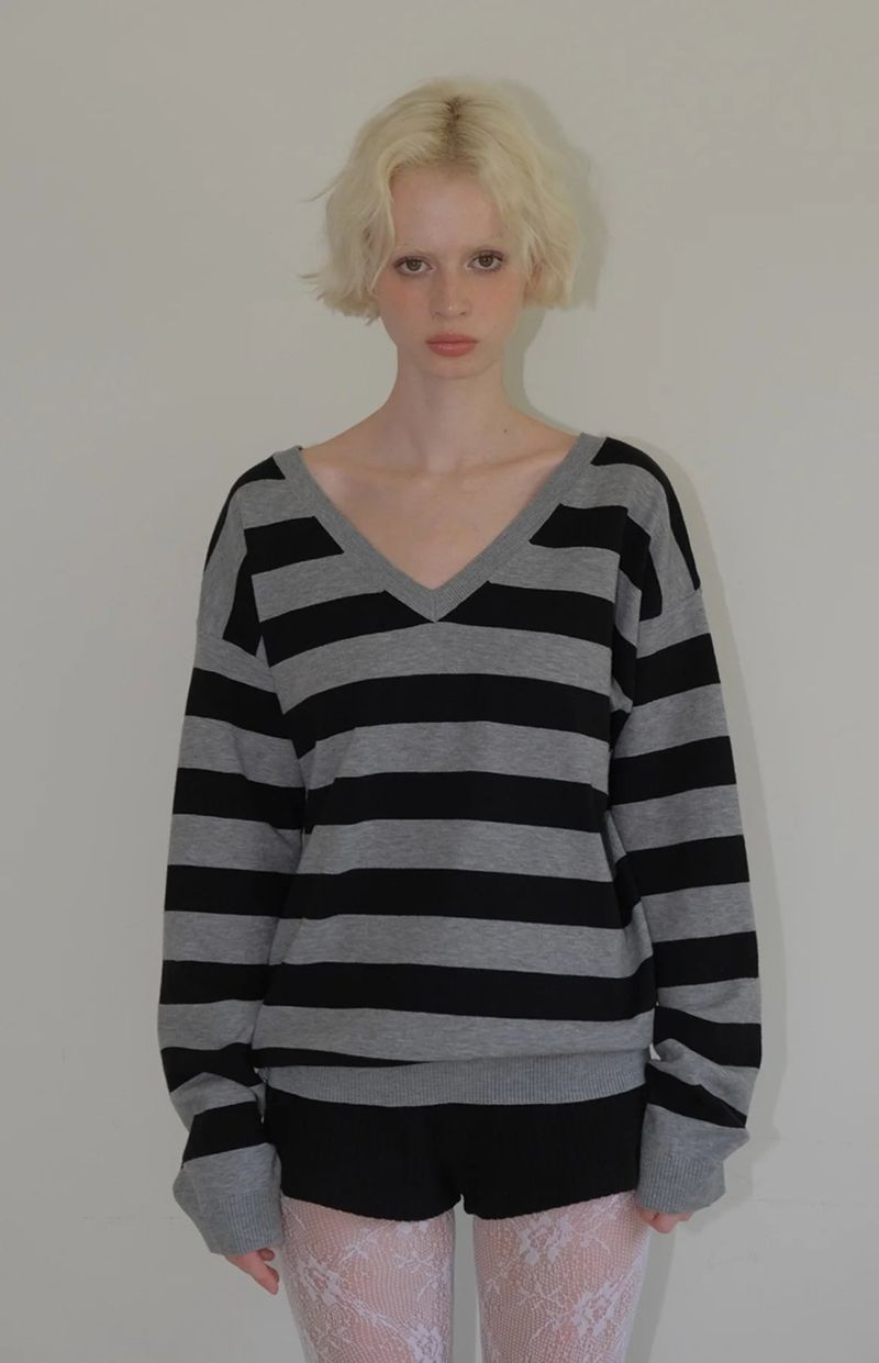 Curetty(キュリティ)の「C ONE-SHOULDER STRIPED KNIT_BLACK(Tops)」