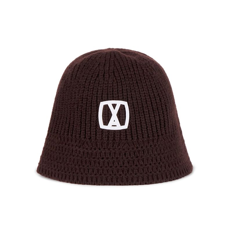 VA Square Applique Knit Bucket Hat / Brown