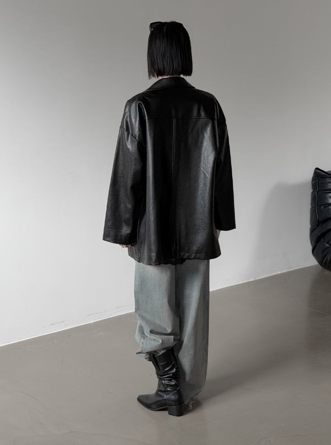Met Button Cracked Leather Jacket