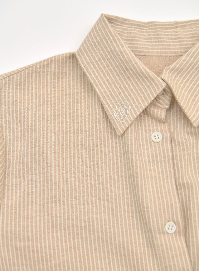 EXTRA BUTTONS STRIPE SHIRTS (BROWN)