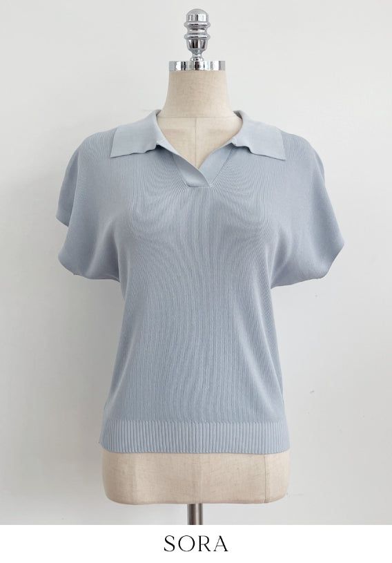 Zendua Open Collar Neck Short Sleeve Knit
