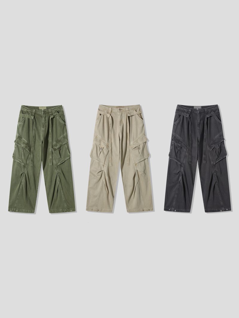 Belted cut line dying cargo pants