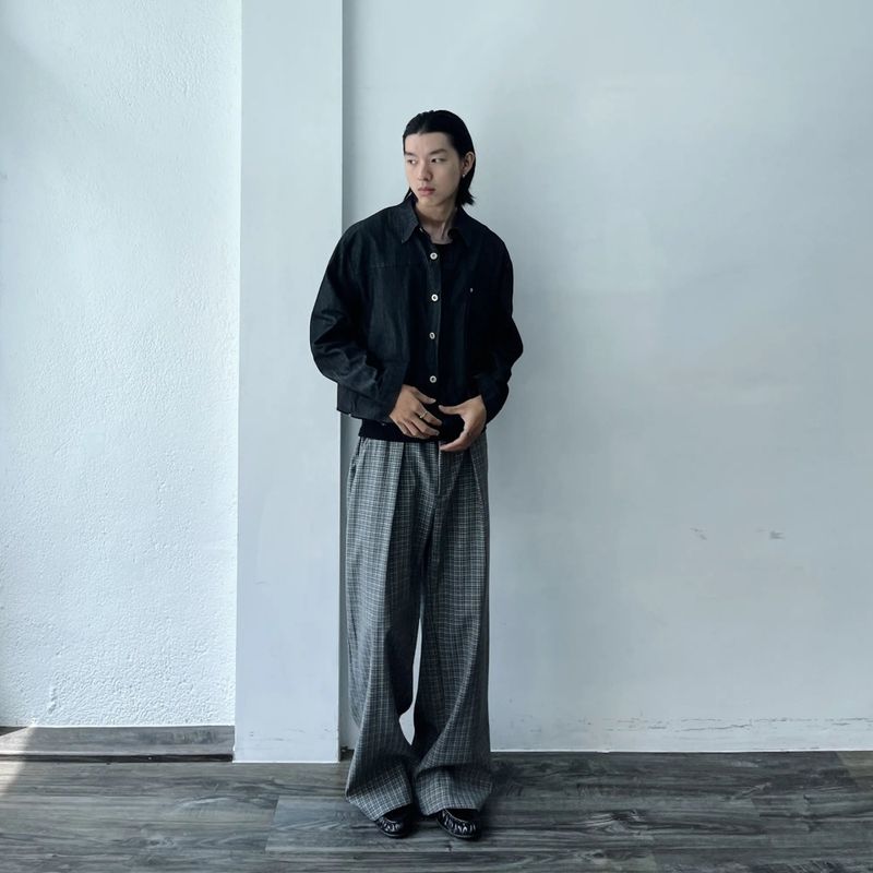 Micro Check Draped Trousers