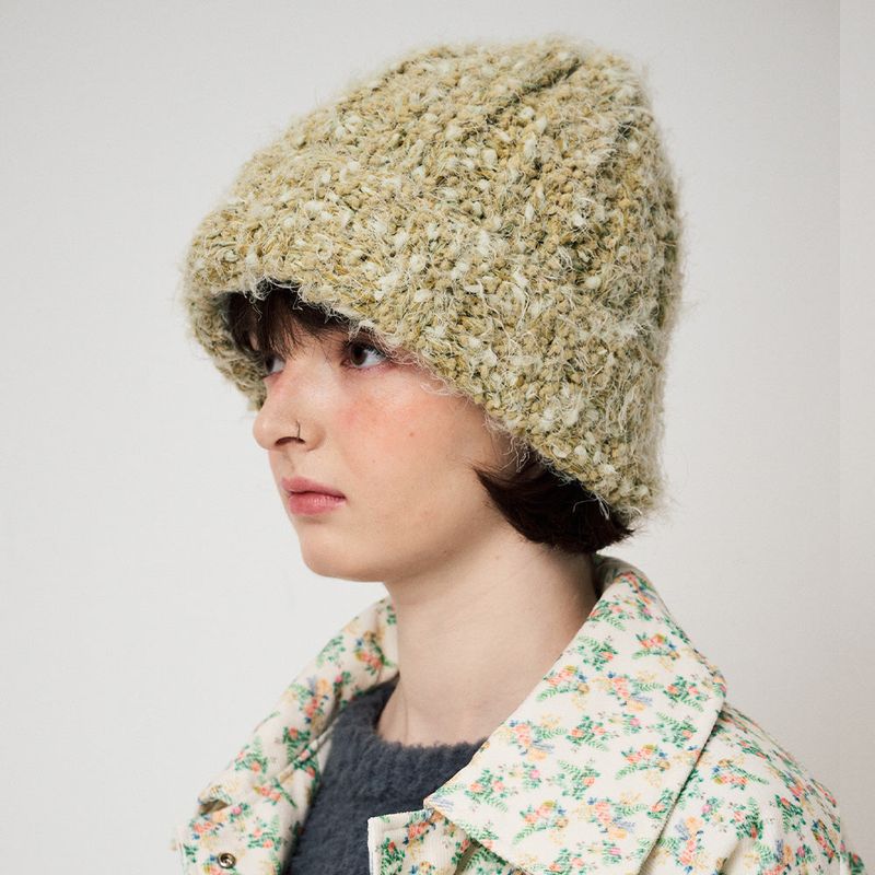 POPCORN KNIT BEANIE, MOS GREEN