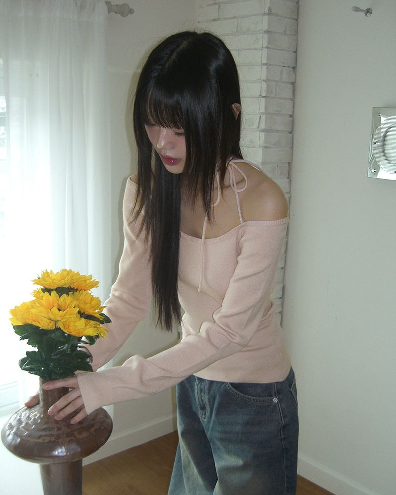 [MADE] Har Halter Strap Off-Shoulder Knitwear