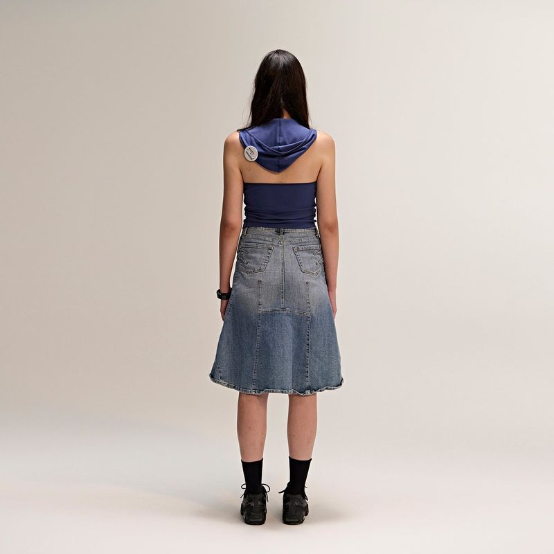Button Hood Halterneck Top Navy