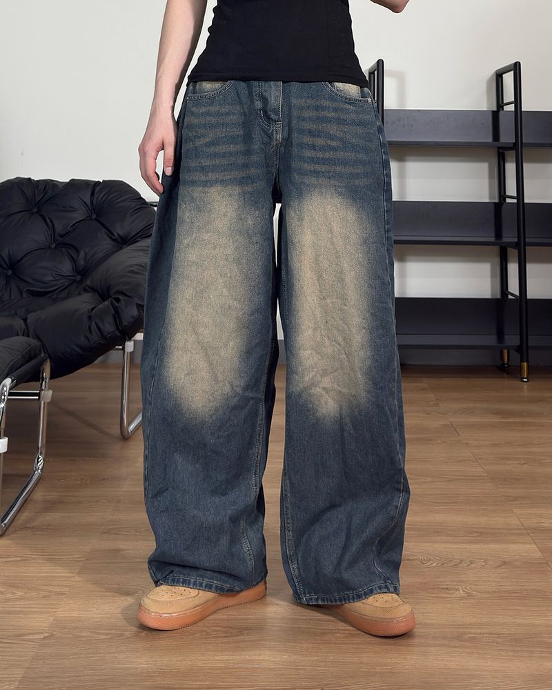Mech side tuck wide denim pants