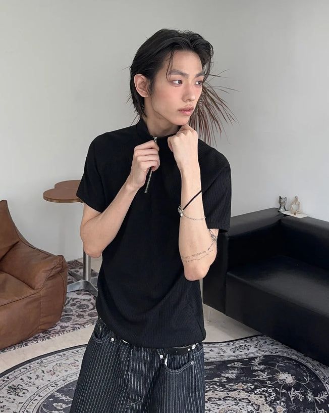 SATIIIZ（サティーズ）の「Carter Ribbed Half-Zip Short Sleeve Tee（Tops）」