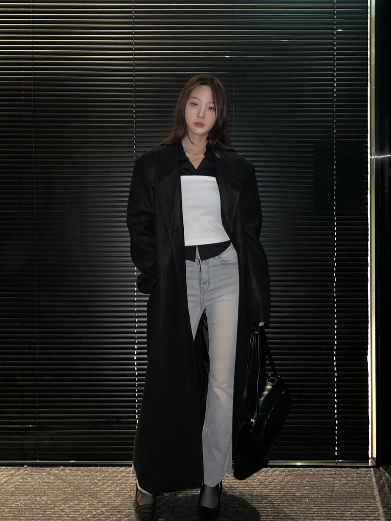 [UNISEX] Wool back button maxi long coat (Black)