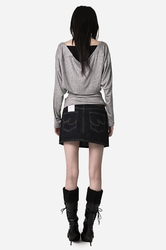 Embroidered Western Raw Denim Skirt