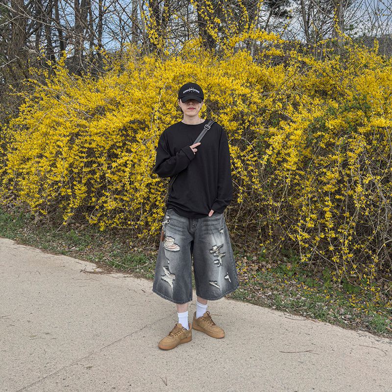 Level-Distressed Bermuda Denim Shorts