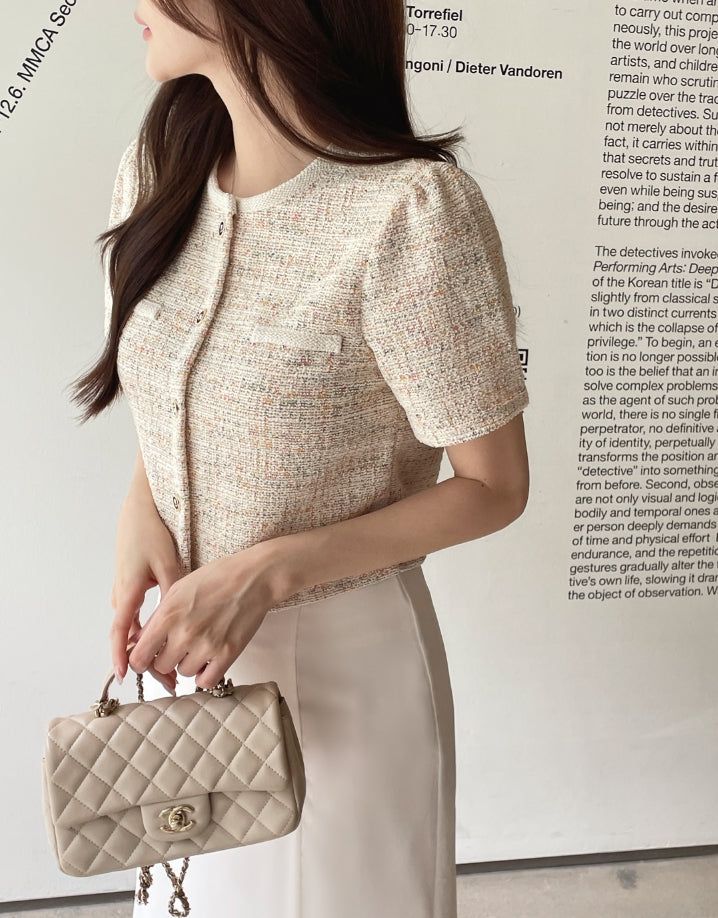 Vezn Color Matching Tweed Short Sleeve Jacket