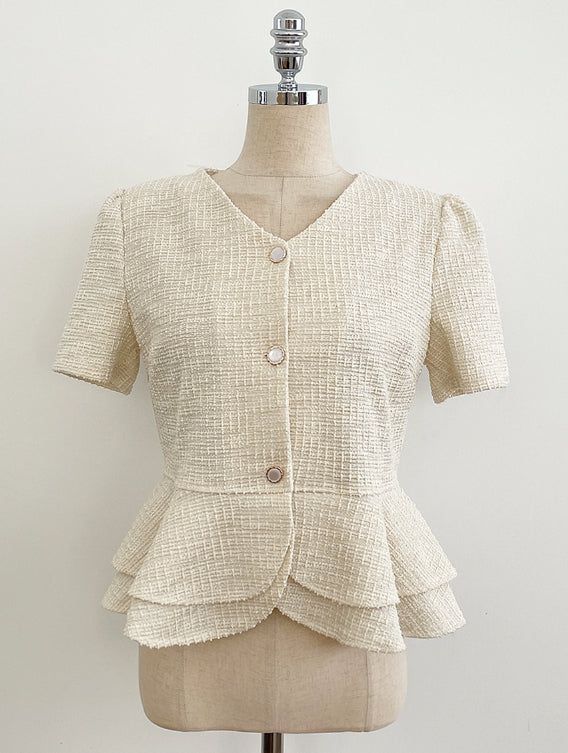 Hene V-neck Bokashi Peplum Jacket Blouse