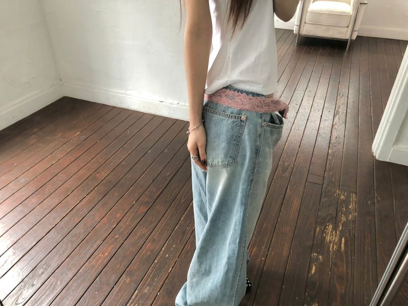 pink lace denim
