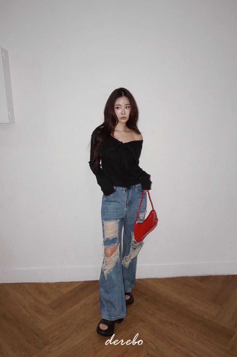Vintage open wide denim pants