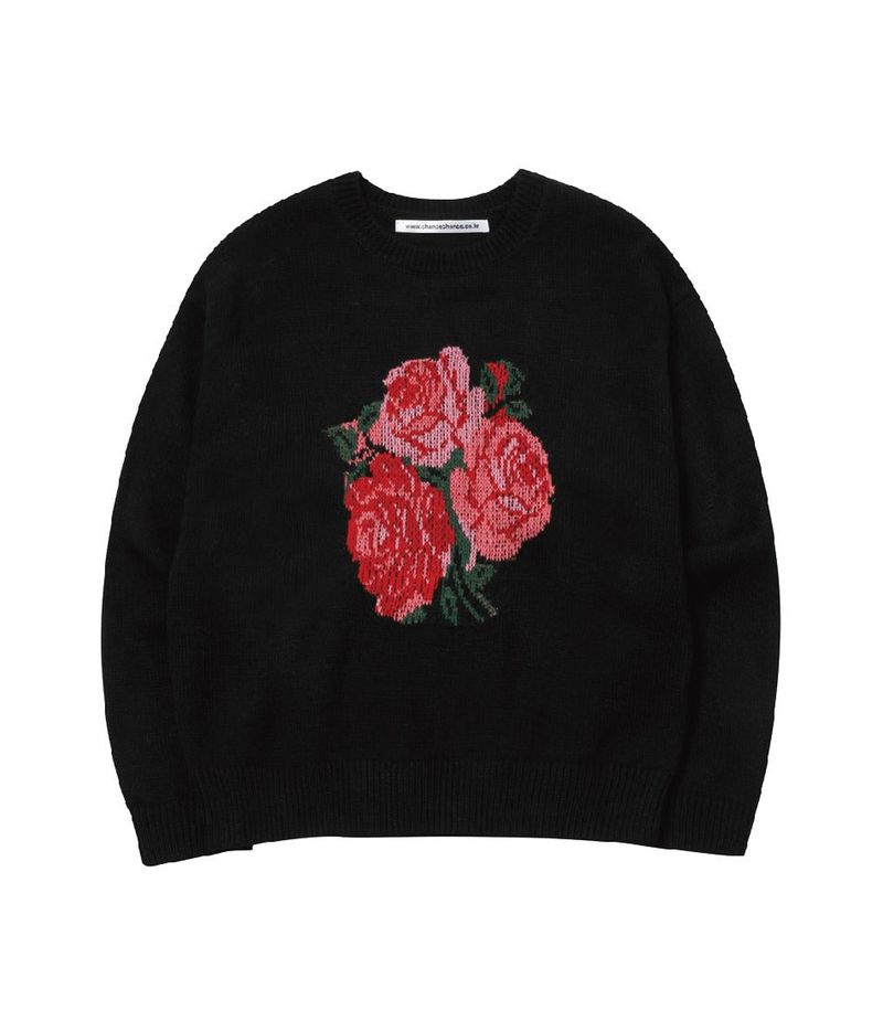 FLOWER KNIT SWEATER(BLACK)