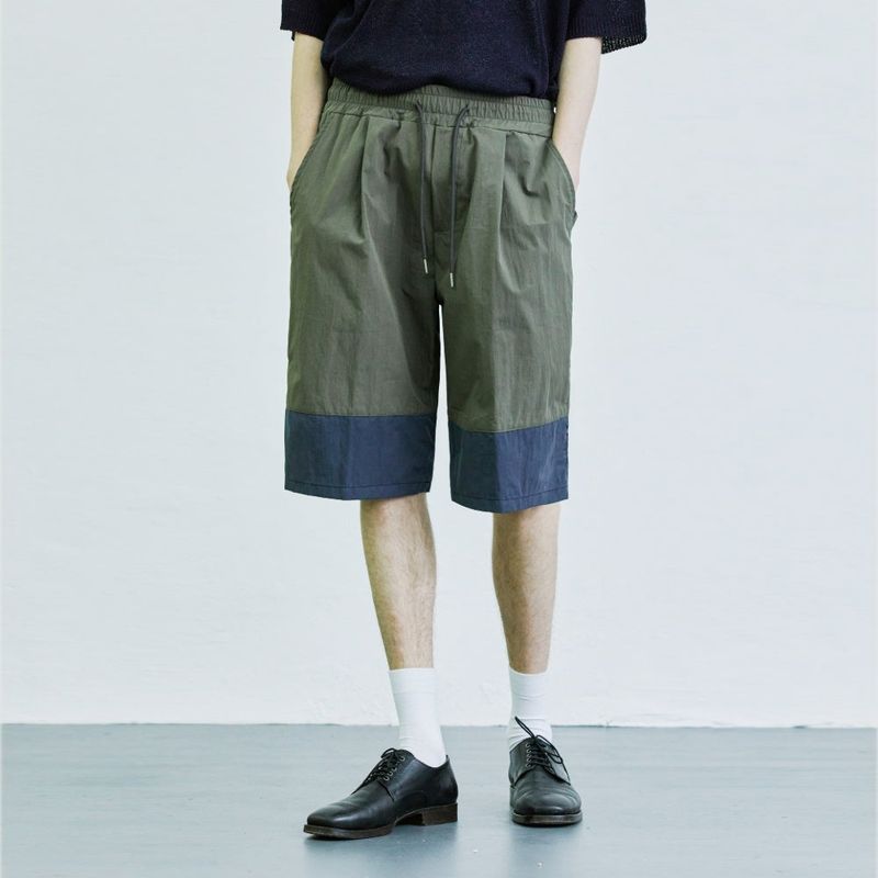 color block banding half nylon pants khaki