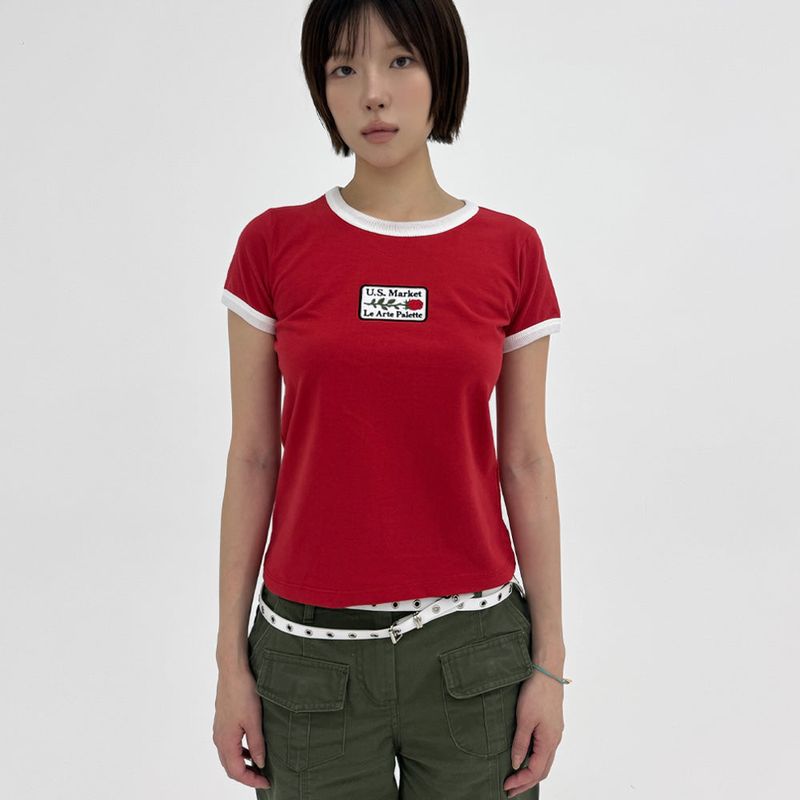 UNSTEADYMARKET（アンステディマーケット）の「ローズ リンガー Tシャツ レッド（トップス）」