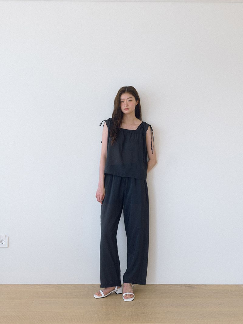 Thin Banding Wide Pants - Charcoal