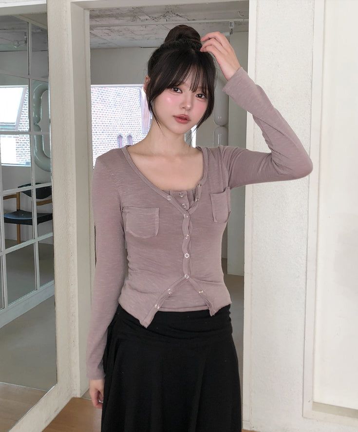 Ropi Pocket Cutting Sleeveless Cardigan Set