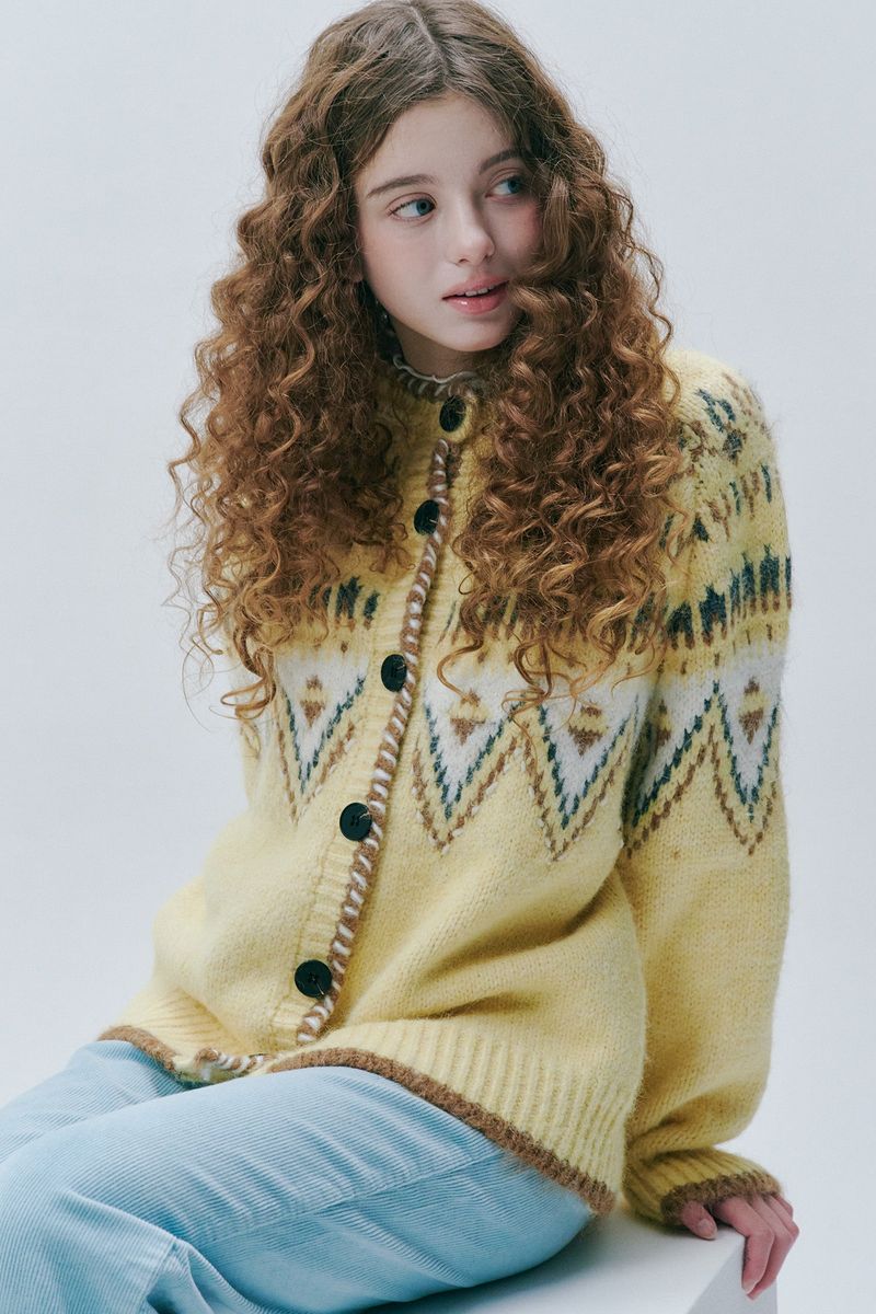 Atelier Jacquard Knit Cardigan [Lemon]