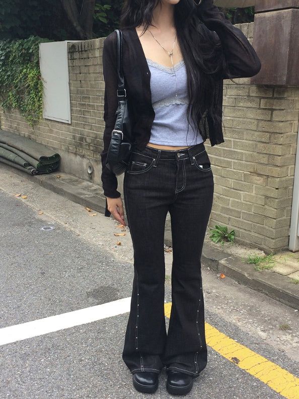 Boel Non-Fade Stud Denim Low Bootcut Pants