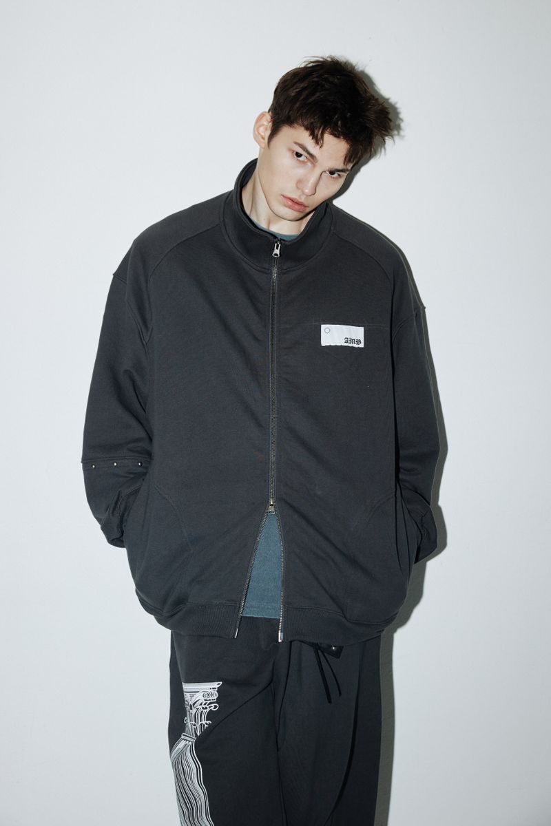 Rivet Wide Sweat Zip-up (Cement-charcoal)