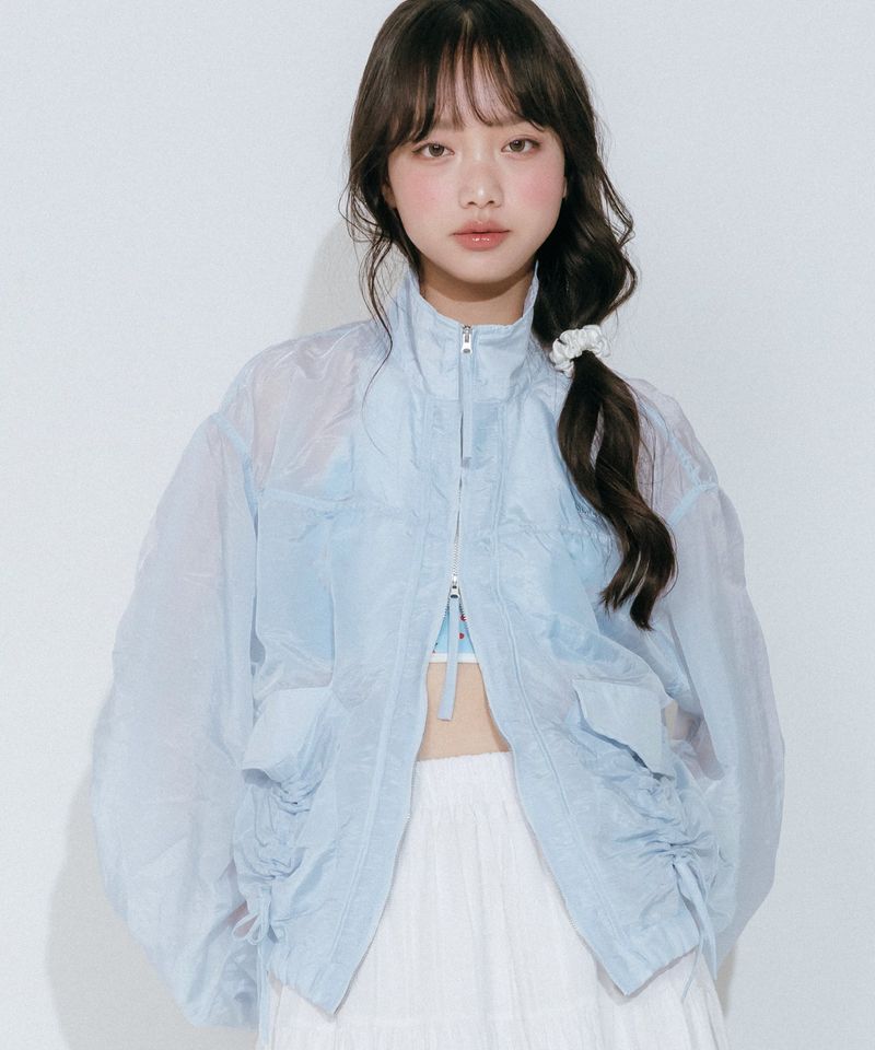 SHIRRING SEE THROUGH WIND JACKET (LIGHT BLUE)