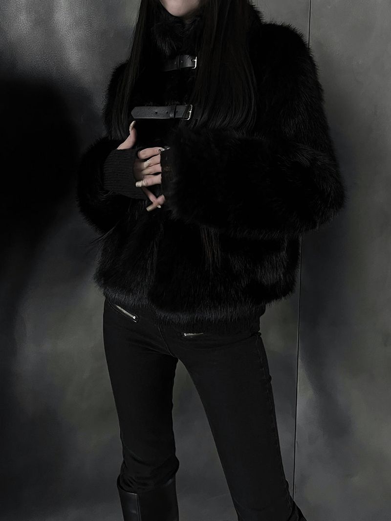 black buckle fur jacket