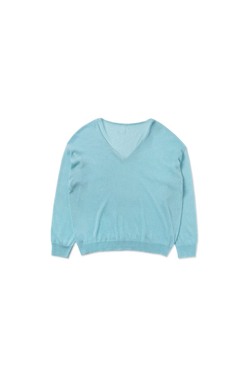 Button v-neck knit_skyblue