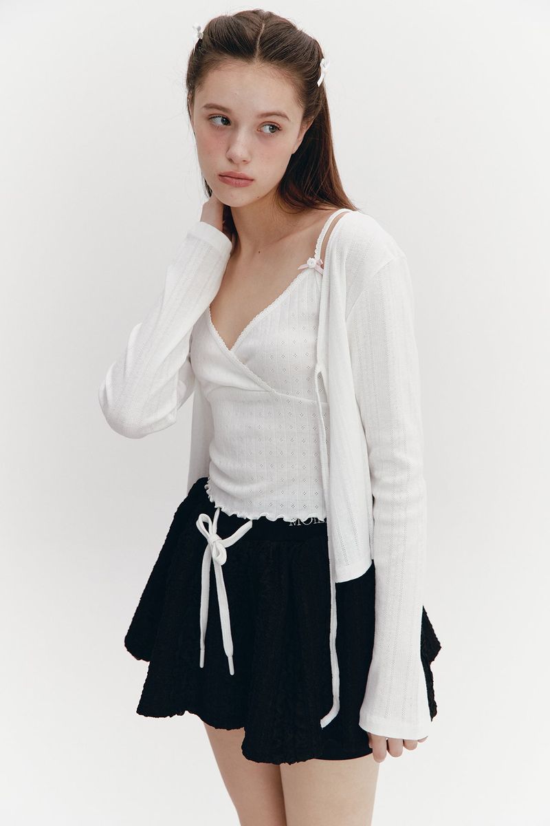 Ribbon Punching Cardigan Ivory