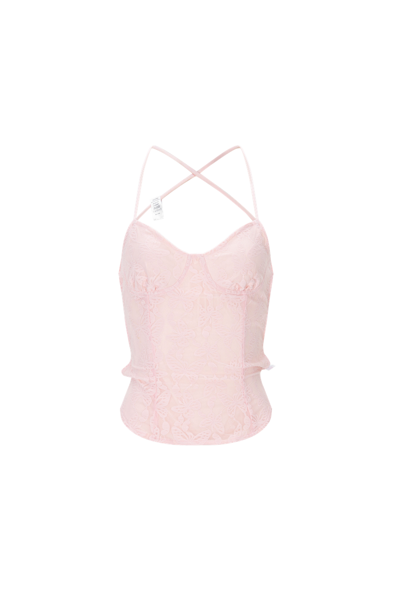 MINJIENA（ミンジエナ）の「lace backless top pink butterfly（Tops）」