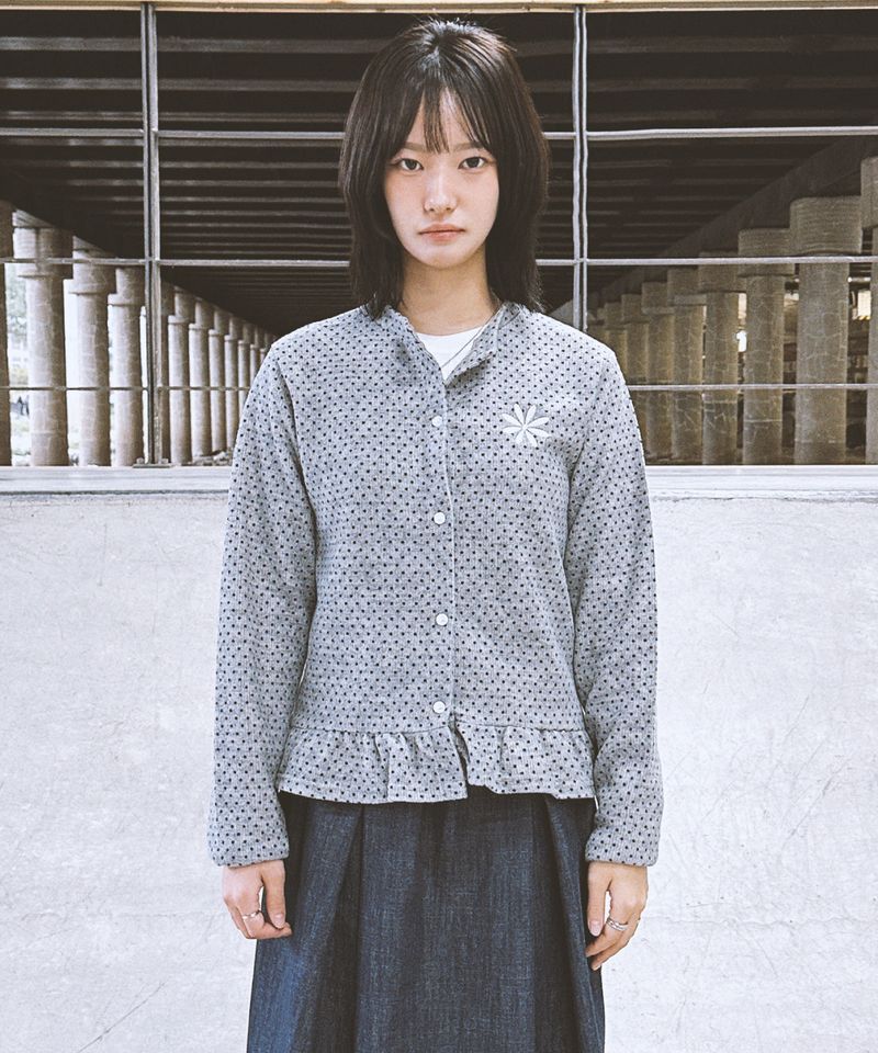 DAMISH（ダミッシュ）の「ドットフリルデイジーロゴニットカーディガン_グレー（トップス）」