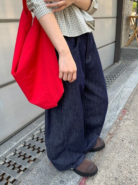 Maroon Side Button Wide Denim Pants