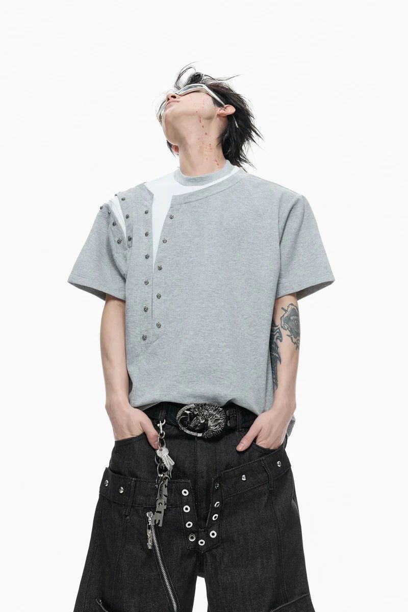 Studded Layered Short Sleeve Tee