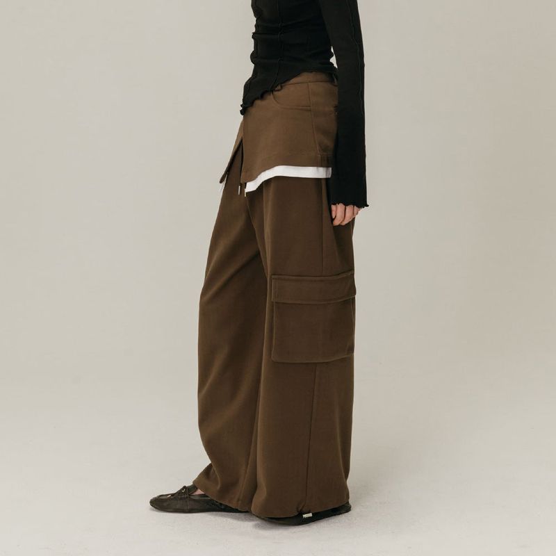 CARGO LAYERED SKIRT PANTS / BROWN