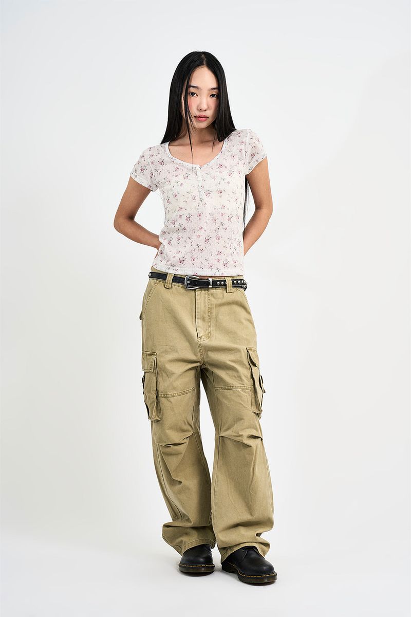 Flower Sheer Button T-shirt