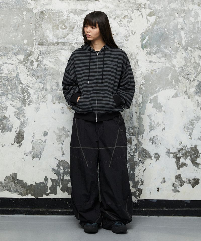 STRIPE BASIC LOGO ZIP-UP HOODIE_BLACK