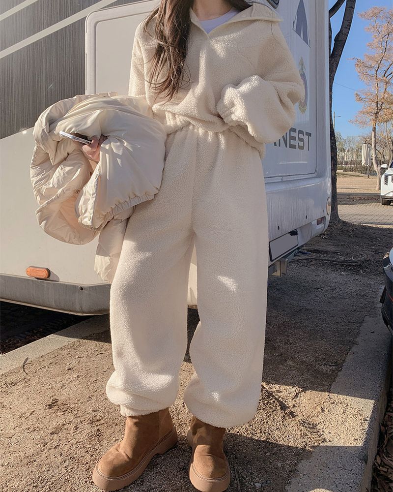 Fleece anorak & pants set up
