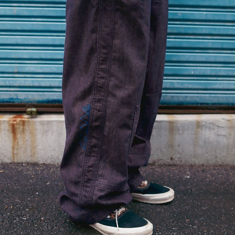 Indian double knee denim pants / Maroon black