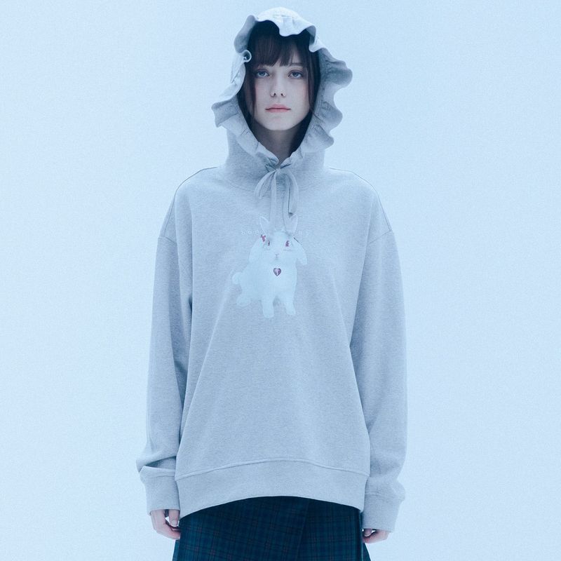 0 7 bunny ruffle hood - GREY