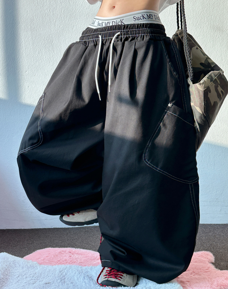 BACK PATCH 🇺🇸 COTTON RIVET BALLOON LONG PANTS 🍰💚🤎🖤 - 4 COLORS