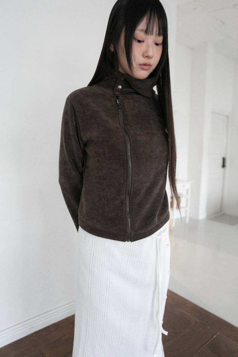 neck 3 Button fluffy hood zip-up(3colors)