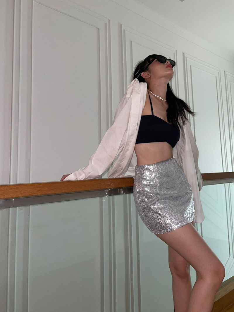 EVIE glint MINI SKIRT SILVER