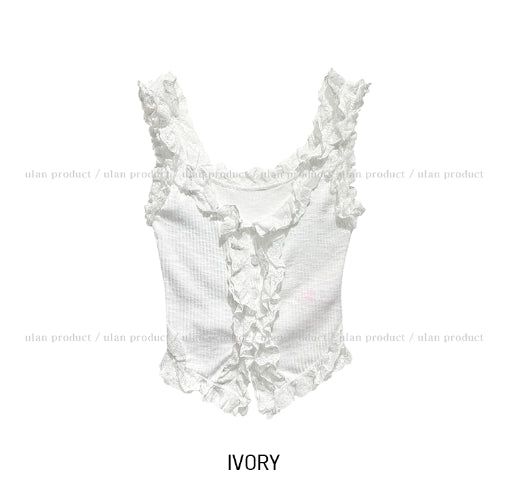 Rieti lace diagonal button crop sleeveless