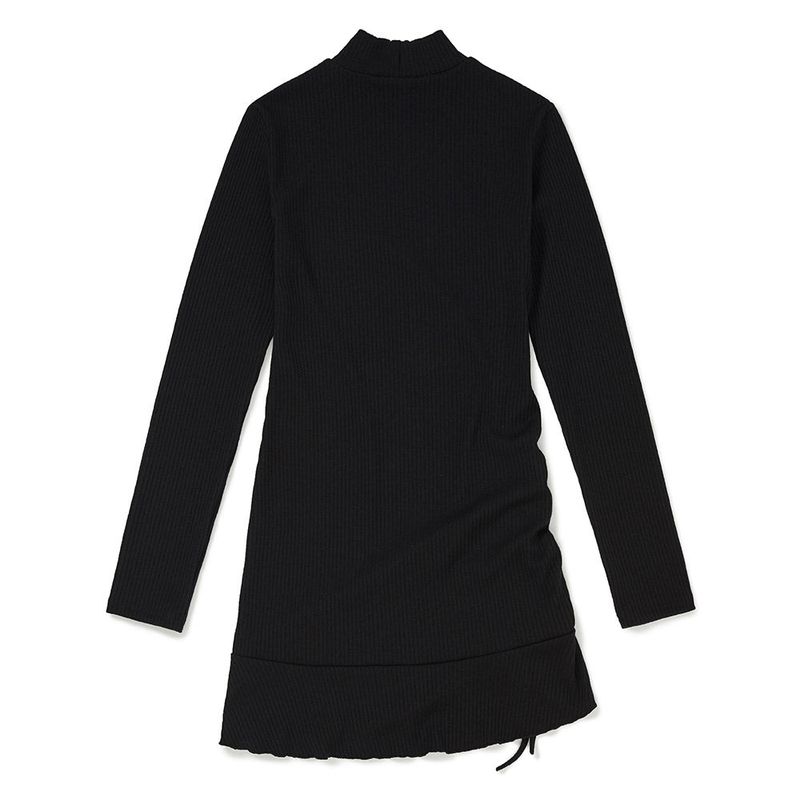 シャーリングハイネックミニドレス / Shirring High-neck Mini Dress [BLACK]