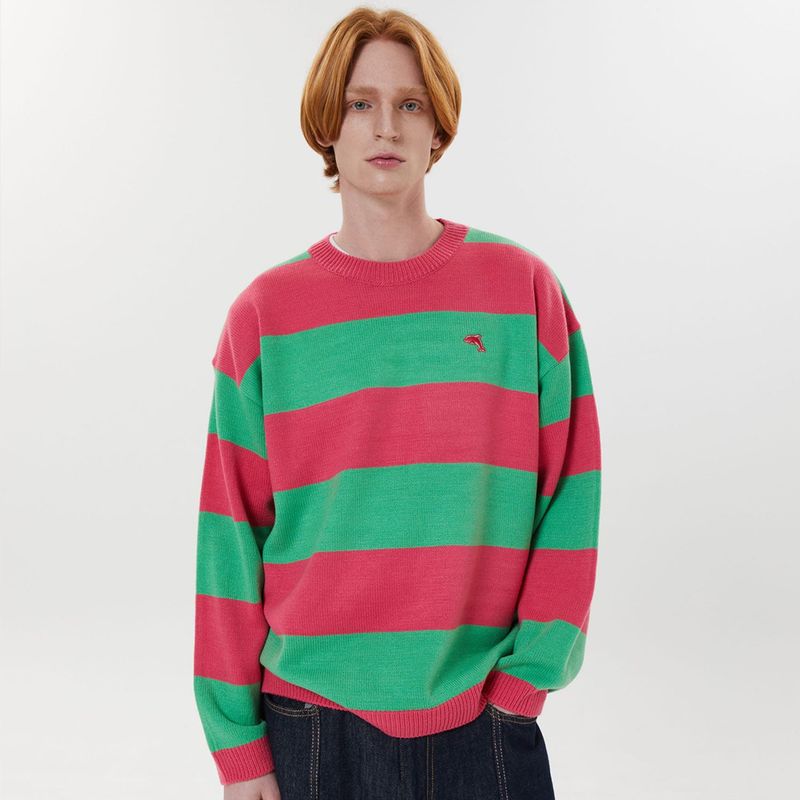 Big stripe crew neck knit