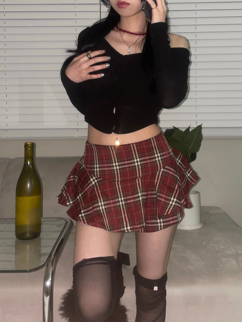 Frill checker skirt pants