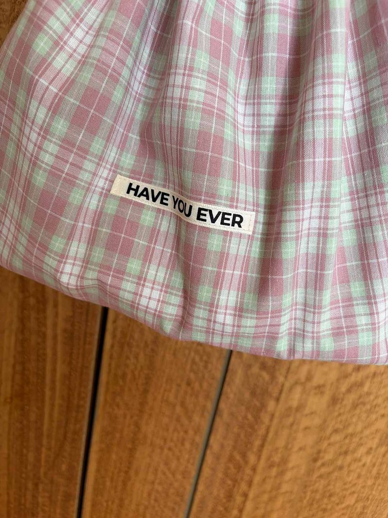 Pattern string pouch - pink check , M size
