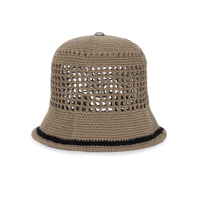 VA Top Button Knit Crochet Bucket Hat / Brown